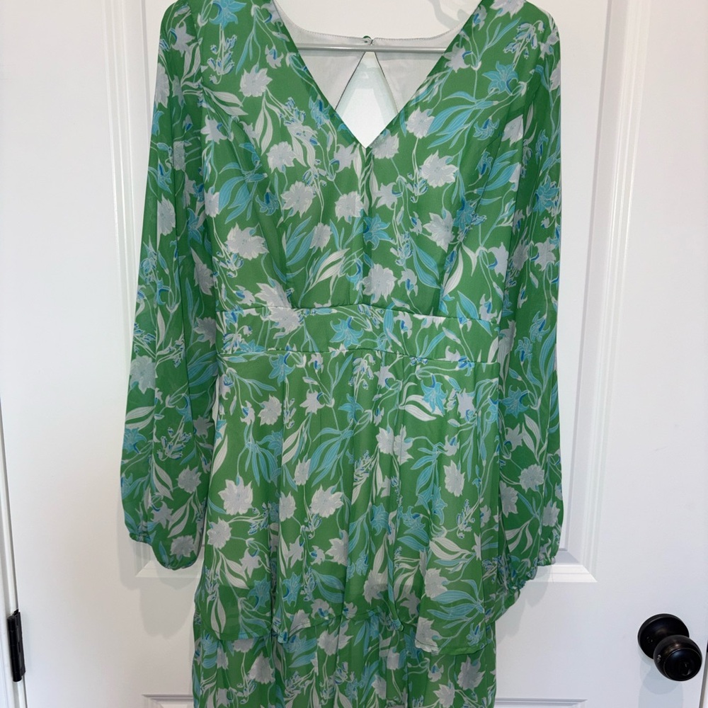 Jessica Simpson Green and Blue Floral Long Sleeve Dress